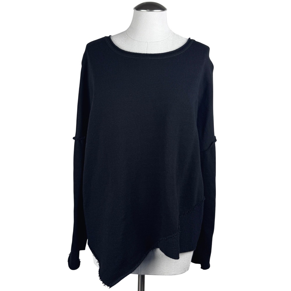 ALALA Women's Black Pullover Distressed Asymmetrical Hem Sweatshirt Top Size‎ L